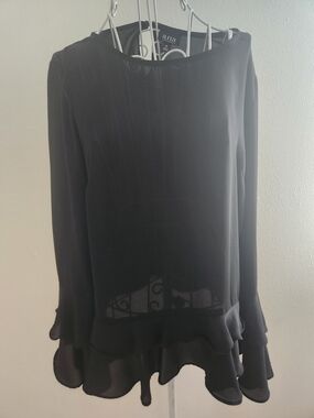 a.n.a Black Blouse with Ruffle Hem Long Sleeve Medium